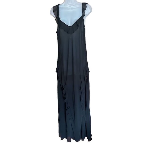 Victoria Secret Black Cami Swimsuit Ruffled Maxi Coverup Sheer Flowy Beach Slip - Picture 3 of 7